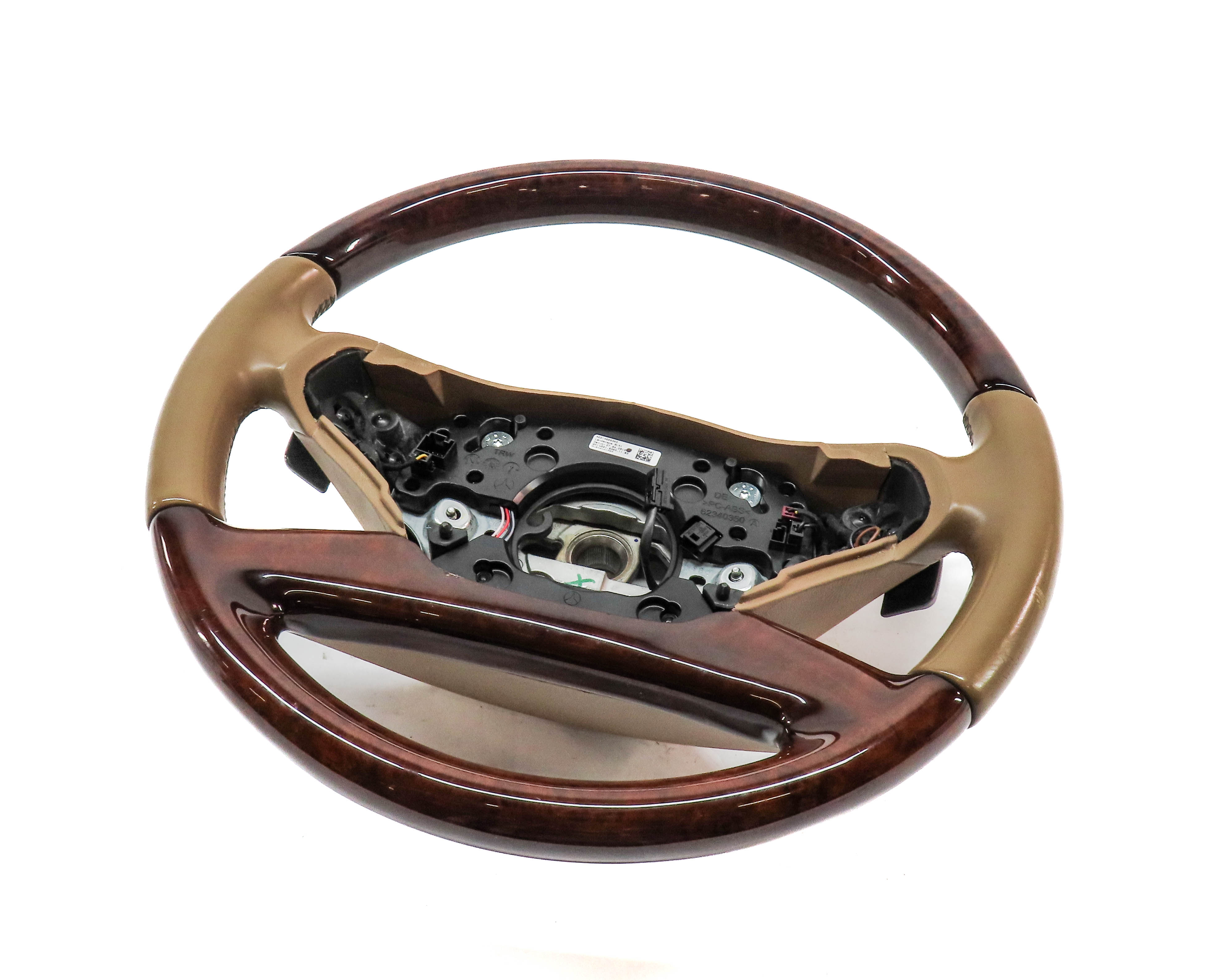 10-13 MERCEDES S CLASS W221 4 SPOKE STEERING WHEEL WALNUT WOOD & LEATHER (Brown) — exact item pictured